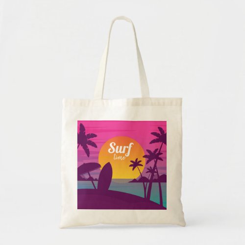 Purple sunset surf beach tote bag