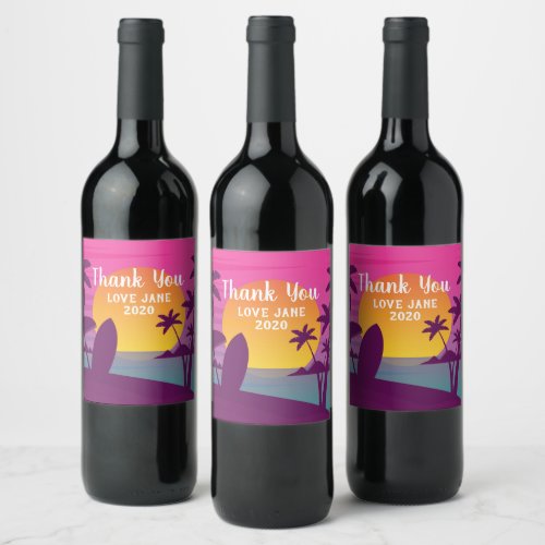 Purple sunset surf beach wine label
