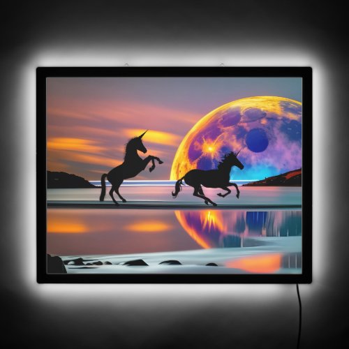 Purple Sunset unicorns Full Moon on the beach  LED Sign