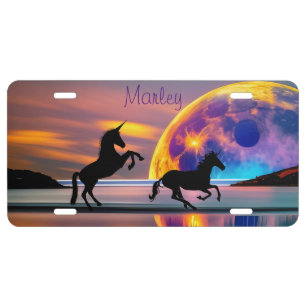 Purple Sunset, unicorns, Full Moon *personalize* License Plate
