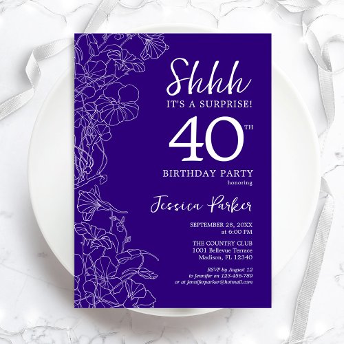 Purple Surprise 40th Birthday Invitation