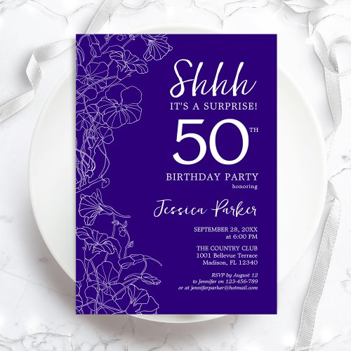 Purple Surprise 50th Birthday Invitation