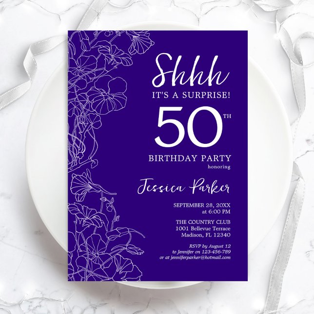 Purple Surprise 50th Birthday Invitation (Creator Uploaded)
