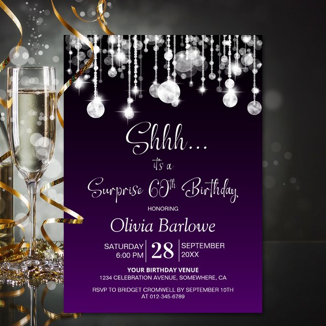 Purple Surprise 60th Birthday Party Invitation (Creator Uploaded)