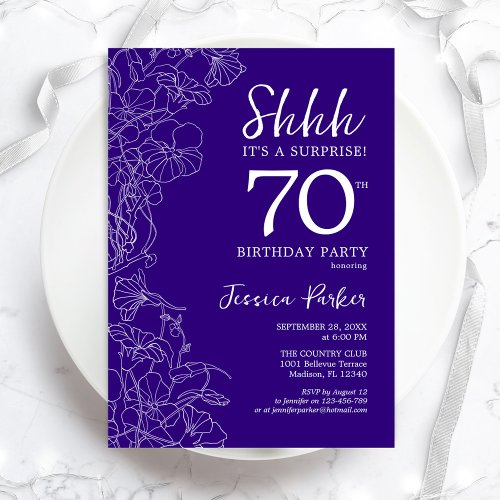 Purple Surprise 70th Birthday Invitation