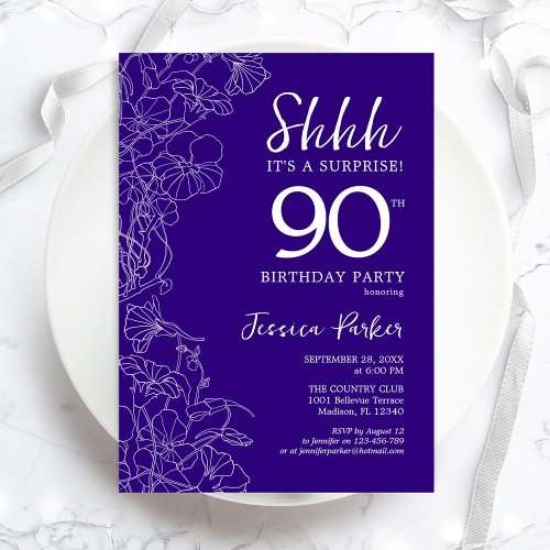 Purple Surprise 90th Birthday Invitation