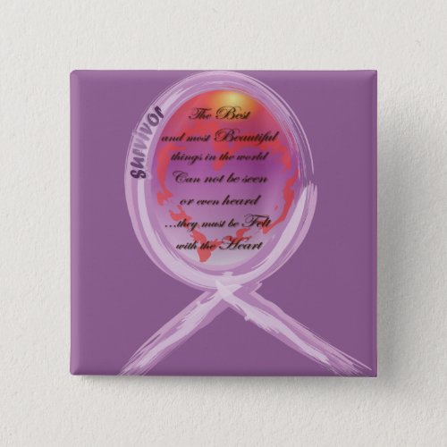 Purple Survivor Ribbon With Inspirational Saying Pinback Button