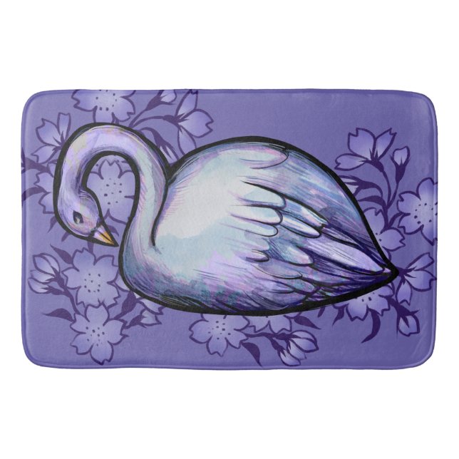 Purple Swan Flower Lake Swans                      Bath Mat (Front)