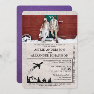 Purple Sweden Passport Wedding Invitation
