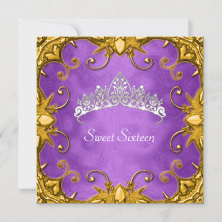 Purple Sweet 16 Birthday Party Gold White Tiara Invitation