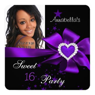 Purple Sweet 16 Birthday Party Heart Photo Card
