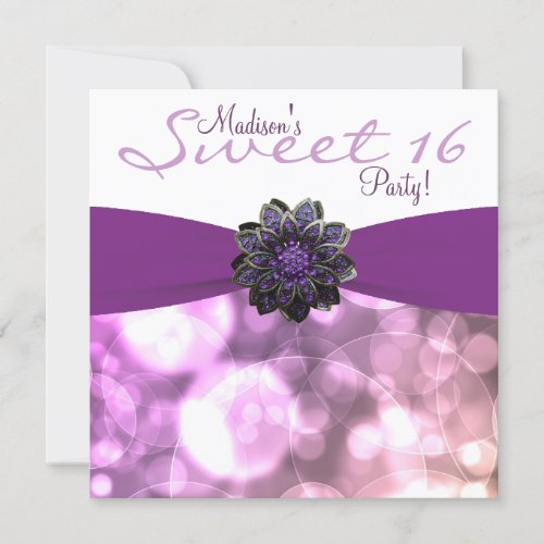 Purple Sweet 16 Birthday Party Personalized Invites
