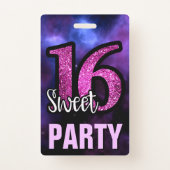 Purple Sweet 16 Birthday Party Invitation ID Card Badge (Front)