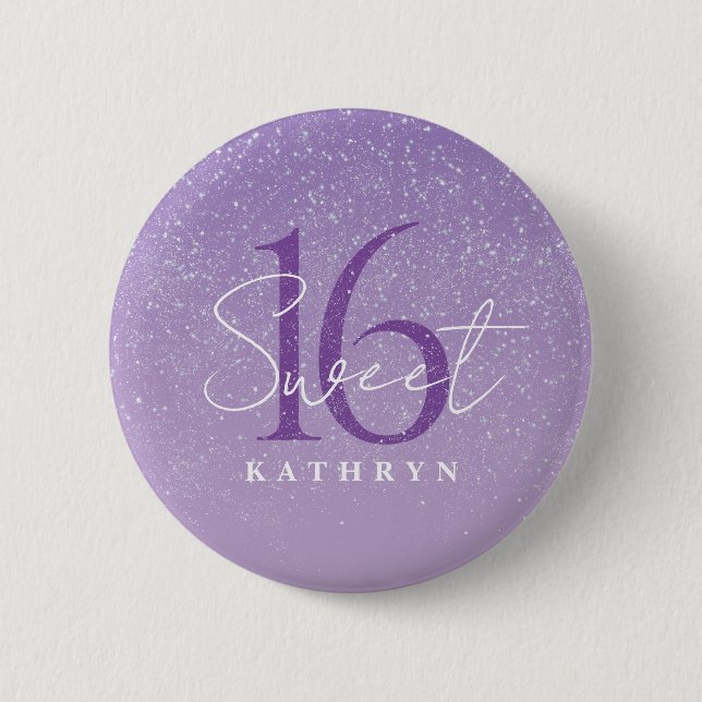Purple Sweet 16 Custom Name  Button (Front)