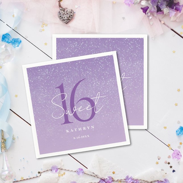 Purple Sweet 16 Custom Name  Napkins (Creator Uploaded)