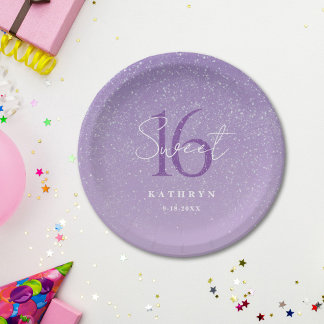 Purple Sweet 16 Custom Name  Paper Plates