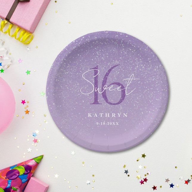 Purple Sweet 16 Custom Name  Paper Plates (Creator Uploaded)