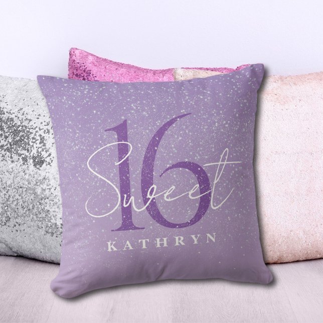 Purple Sweet 16 Custom Name  Throw Pillow (Creator Uploaded)