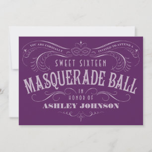 Purple Sweet 16 Masquerade Ball Invitations