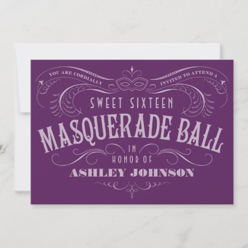 Purple Sweet 16 Masquerade Ball Invitations