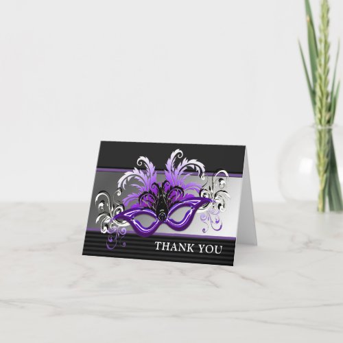 Purple Sweet 16 Masquerade Ball Thank You Note Card