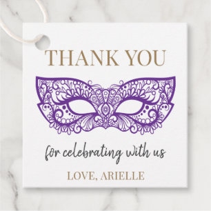 Purple Sweet 16 Quince Masquerade Ball Birthday Favor Tags