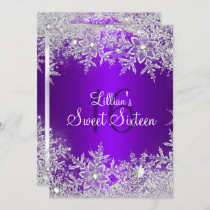 Purple Sweet 16 Snowflake Winter Wonderland Invitation