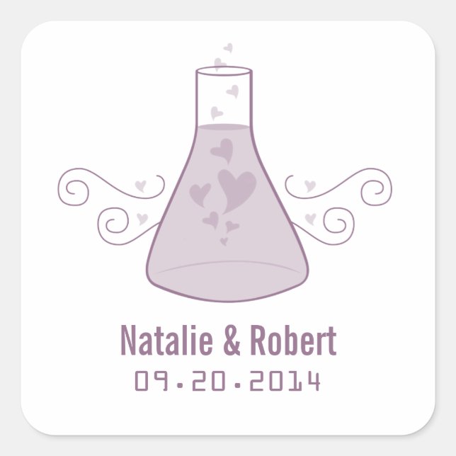 Purple Sweet Chemistry Wedding Stickers (Front)