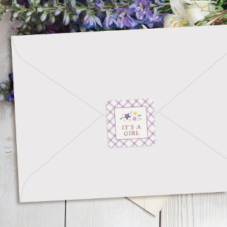 Purple Sweet Floral Baby Girl Envelope Seal Label