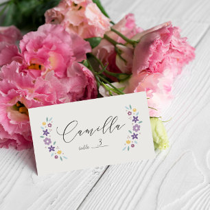 Purple Sweet Floral Baby Shower Folded Place Card