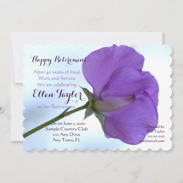 Purple Sweet Pea Retirement Party Invitation (Front)