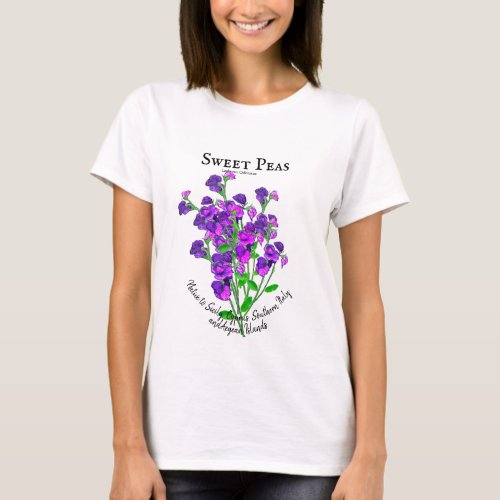 Purple Sweet Peas Bunch by Artist with Text T_Shirt