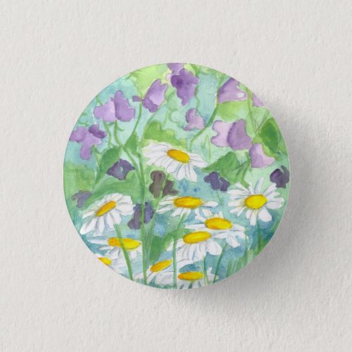 Purple Sweet Peas Daisy Flowers Pinback Button