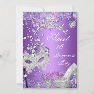 Purple Sweet Sixteen 16 Masquerade Party Tiara Invitation