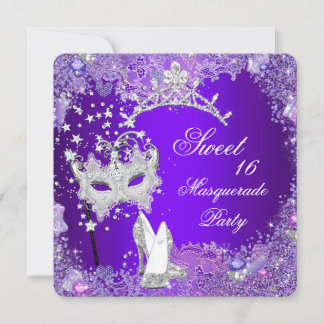 Purple Sweet Sixteen 16 Masquerade Party Tiara Invitation