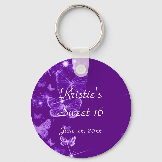 Purple, Sweet Sixteen, Party Favor Key Chain (Front)
