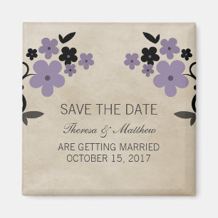 Purple Sweet Vintage Floral Save the Date Magnet