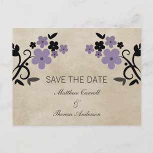 Purple Sweet Vintage Floral Save the Date Postcard