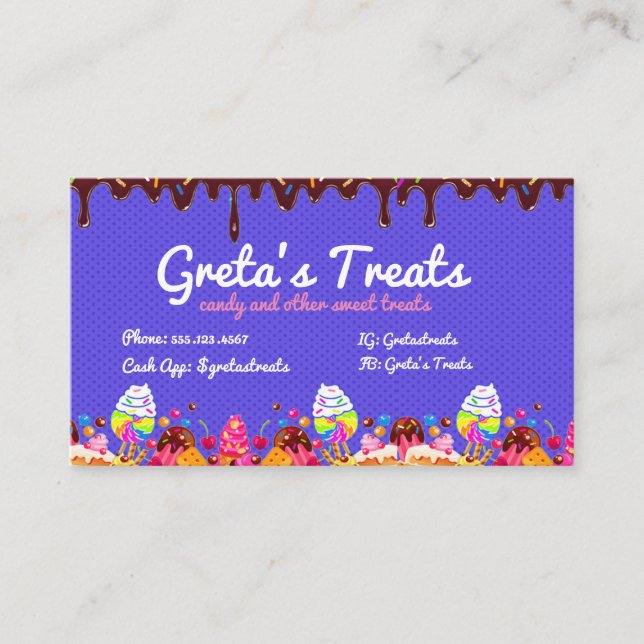 Purple Sweets and Treats Candy Business Card (Front)