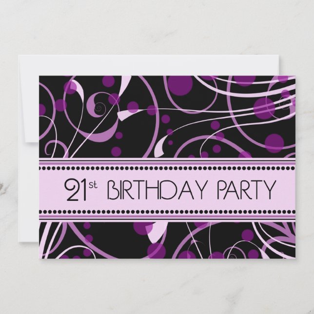 Purple Swirl 21st Birthday Party Invitation Cards (Front)