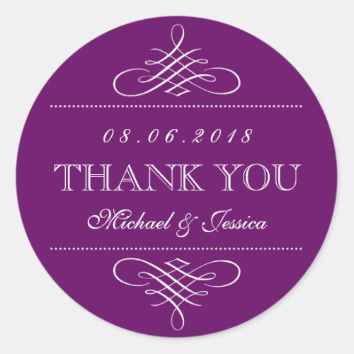 Purple Swirl and Curl Ornament Wedding Stickers