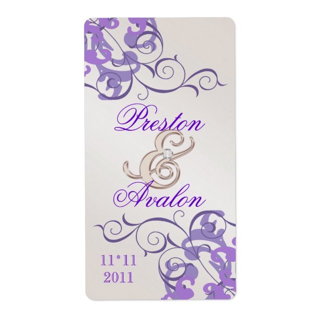 Purple Swirl Champagne Jeweled Wine Label (Front)