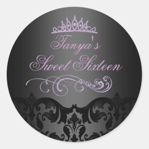 Purple Swirl Damask Sweet 16 Envelope Stickerseal Classic Round Sticker