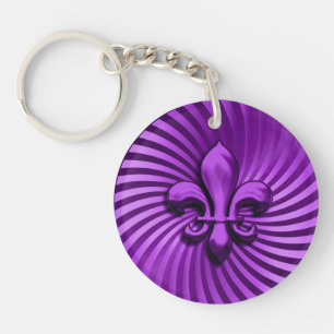 Purple Swirl Fleur de Lis Keychain
