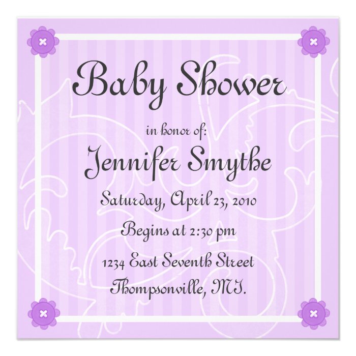 Purple Swirl Flower Baby Shower Invitation