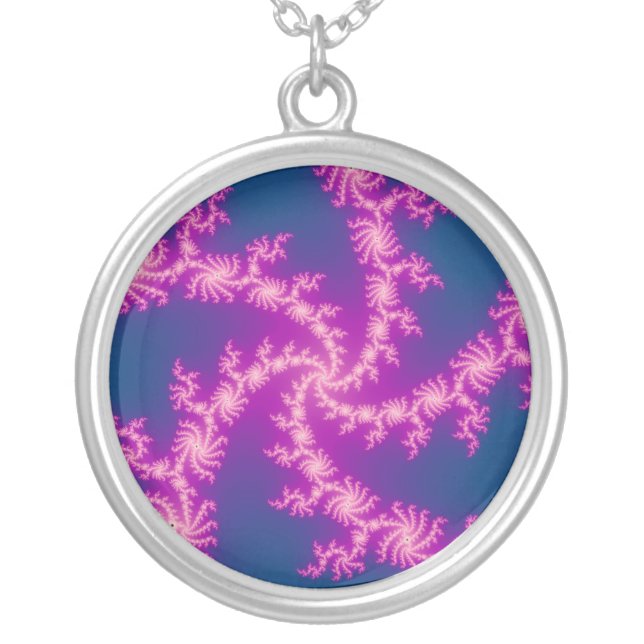 Purple Swirl - Fractal Art Silver Plated Necklace (Front)