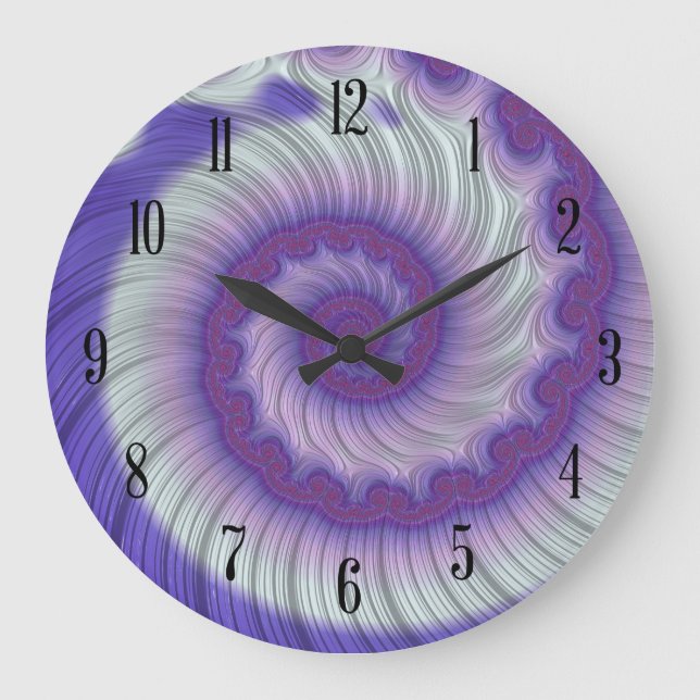 Purple Swirl Fractal with Numbers Large Clock (Front)