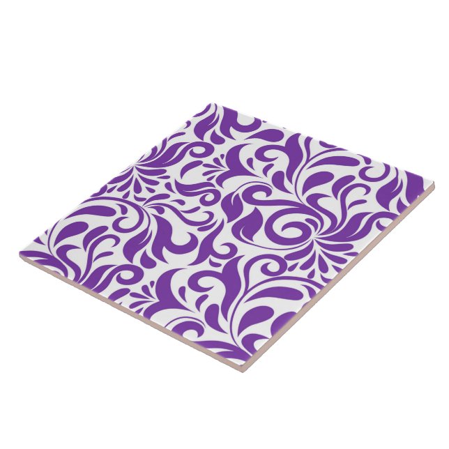 purple swirl leaf tiled pattern ceramic tile (Side)