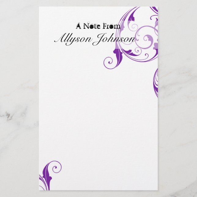 Purple Swirl Personalized Stationary Stationery (Front)