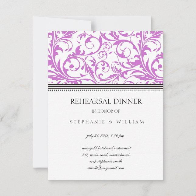 Purple Swirl Rehearsal Dinner Card (Front)